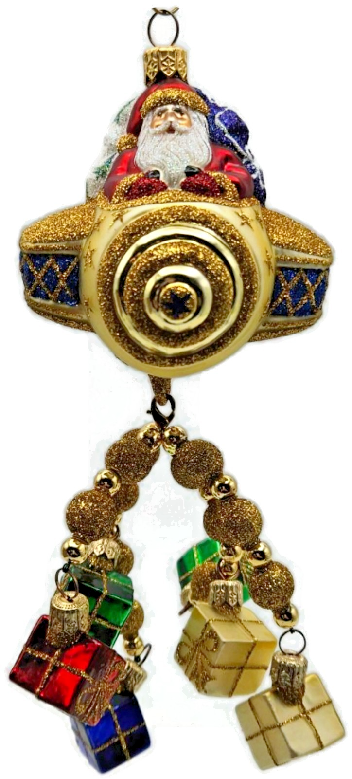 Patricia Breen Santa du Ciel Plane Gifts Gold 2 Part Christmas Ornament 2100NM0