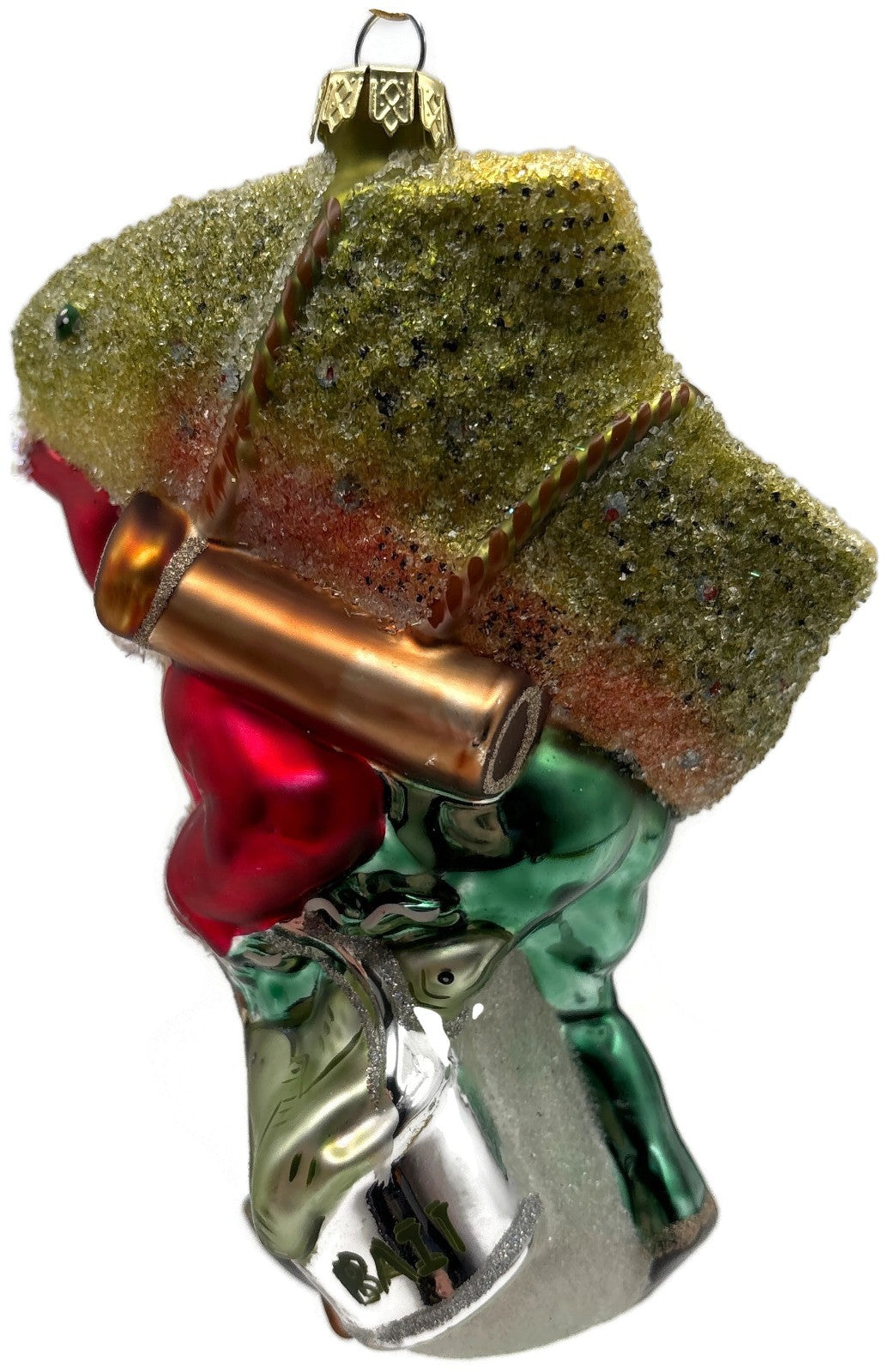Santa Carrying Giant Rainbow Trout Glass Christmas Ornament Fishing6
