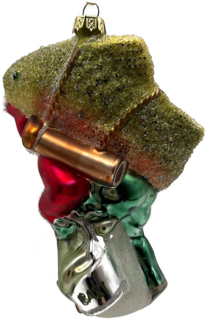 Santa Carrying Giant Rainbow Trout Glass Christmas Ornament Fishing6