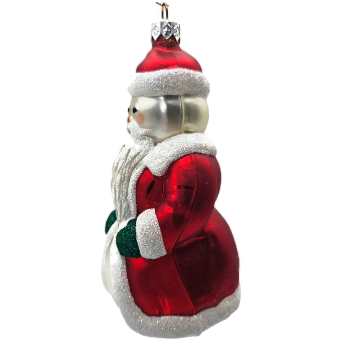 Patricia Breen Santa Snowman Red Matte Coat Green Glass Christmas Ornament 97604