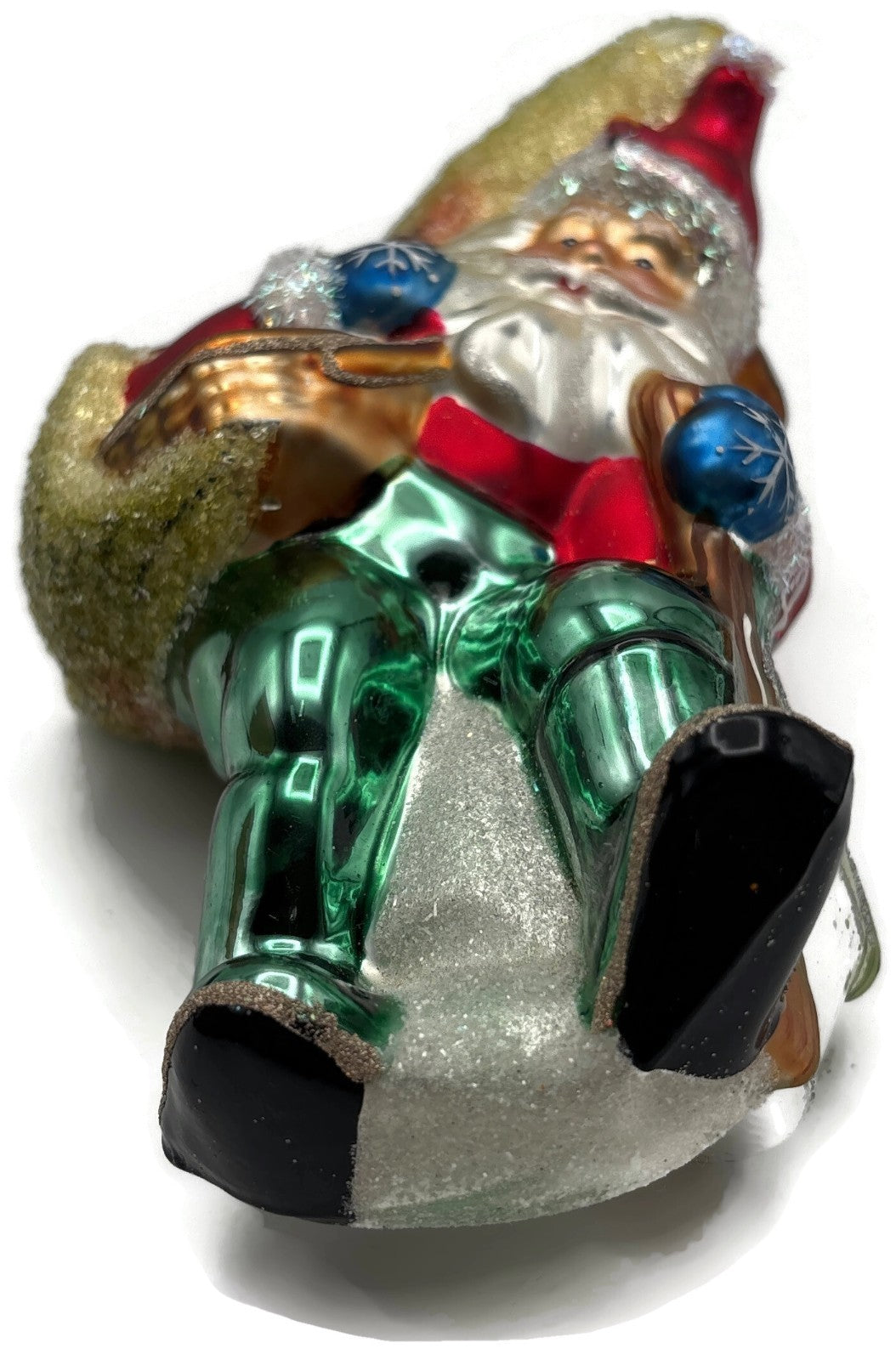 Santa Carrying Giant Rainbow Trout Glass Christmas Ornament Fishing1