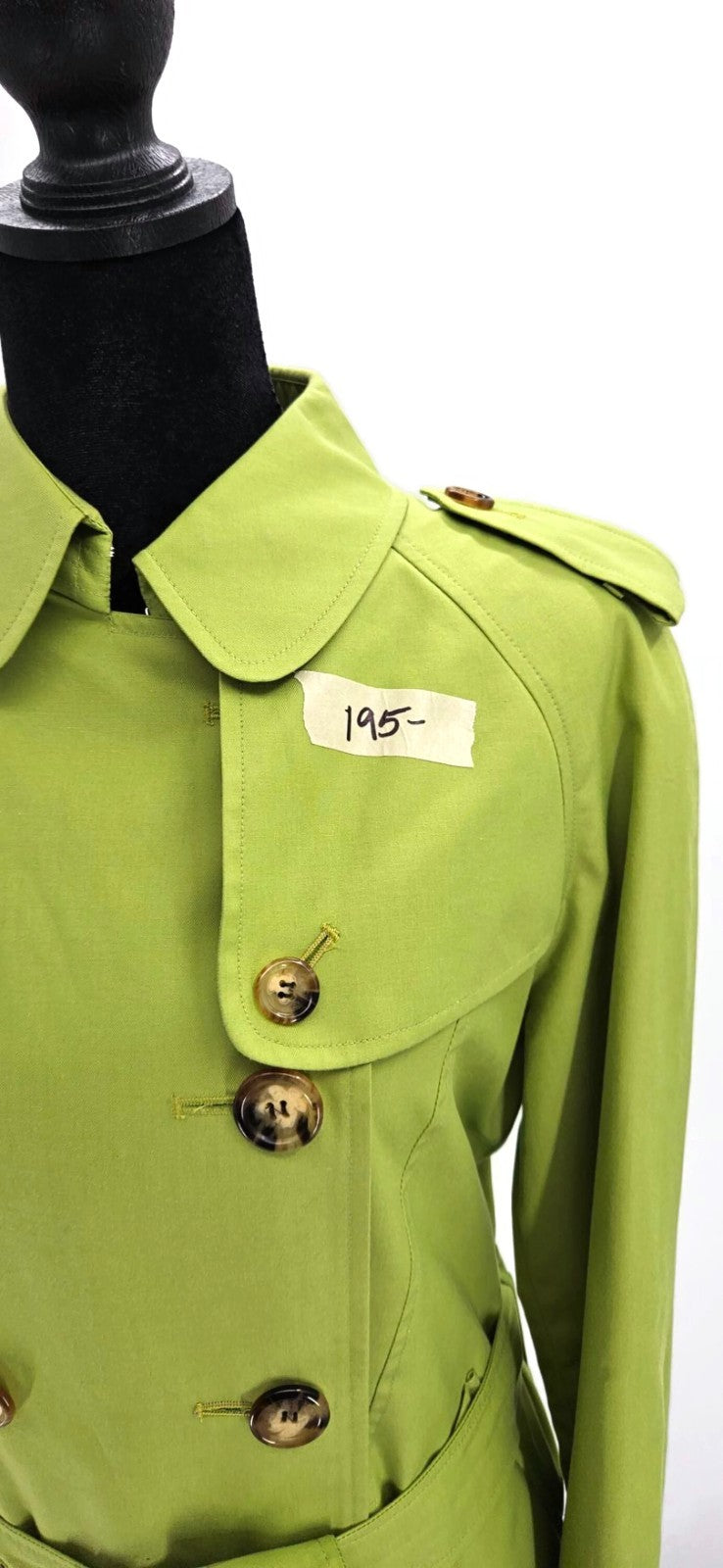 Burberry London Lime Green Belted Double Breasted Trench Jacket Made in England1