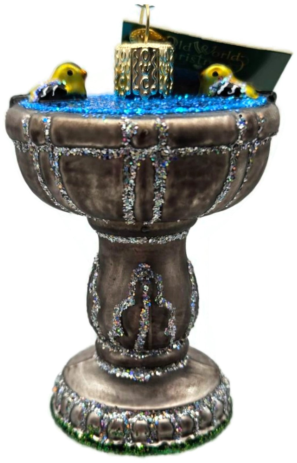 Old World Christmas Birdbath Goldfinch Glass Glitter Ornament 16131 OWC6