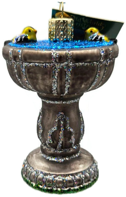 Old World Christmas Birdbath Goldfinch Glass Glitter Ornament 16131 OWC6