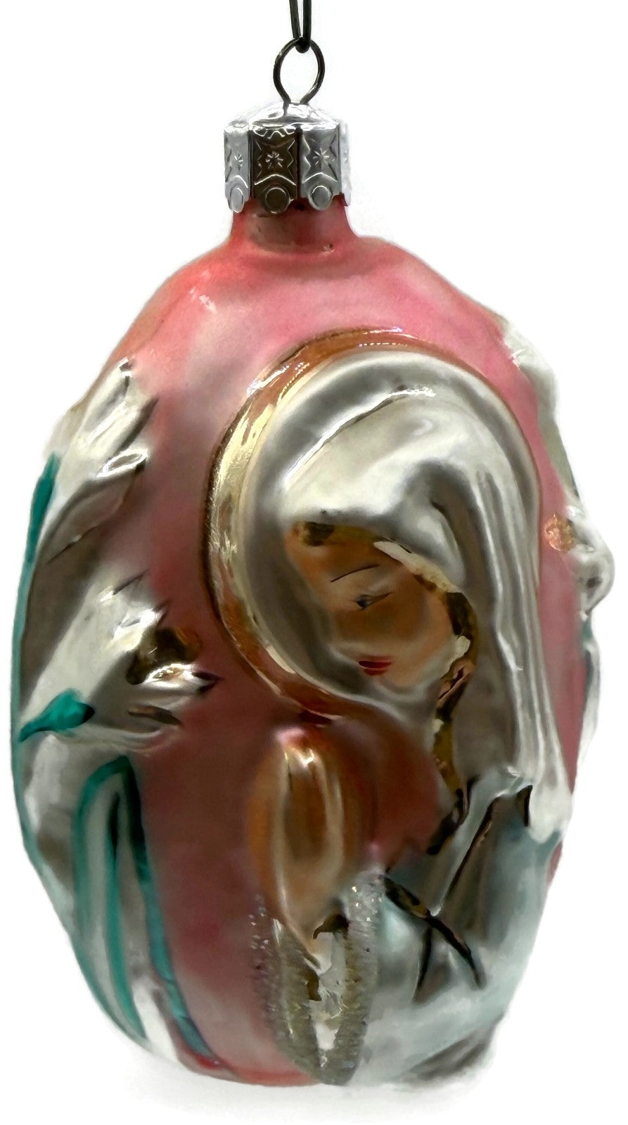 Christopher Radko 1992 Virgin Mary Signed Pink Silver Glass Ornament 92 046 06