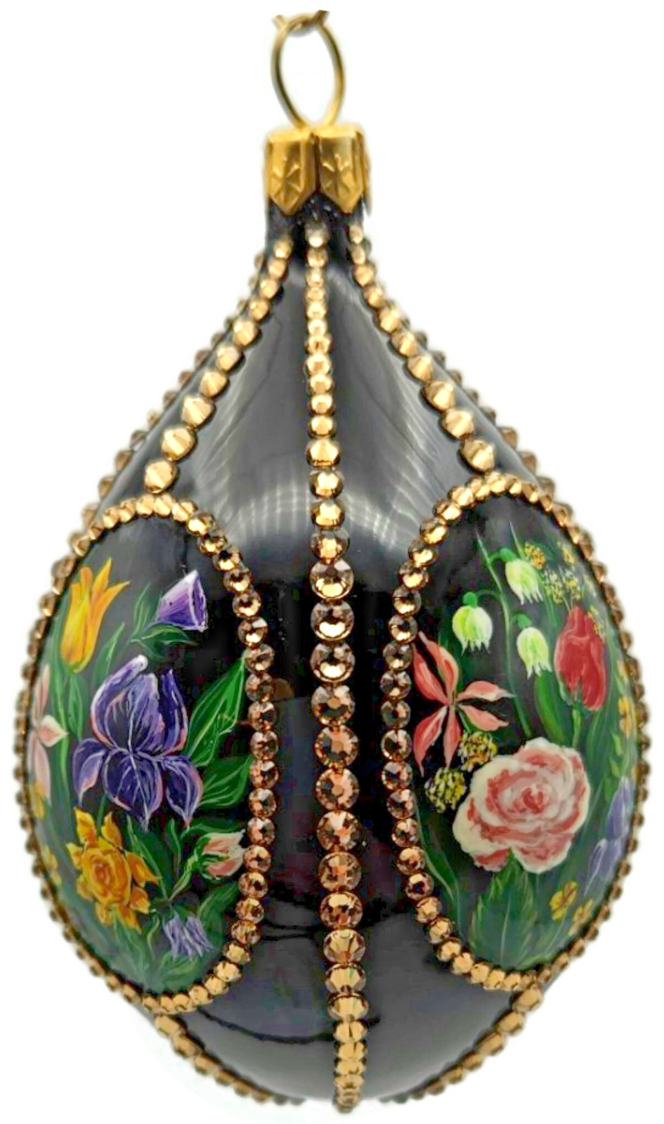 Patricia Breen Medium Egg Spring 1610 Jeweled Black Floral Easter Ornament 33141