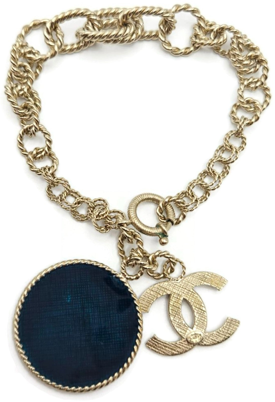 Chanel 13P A63103 No. 5 CC Medallion Charm Bracelet Light Gold Enamel 201319