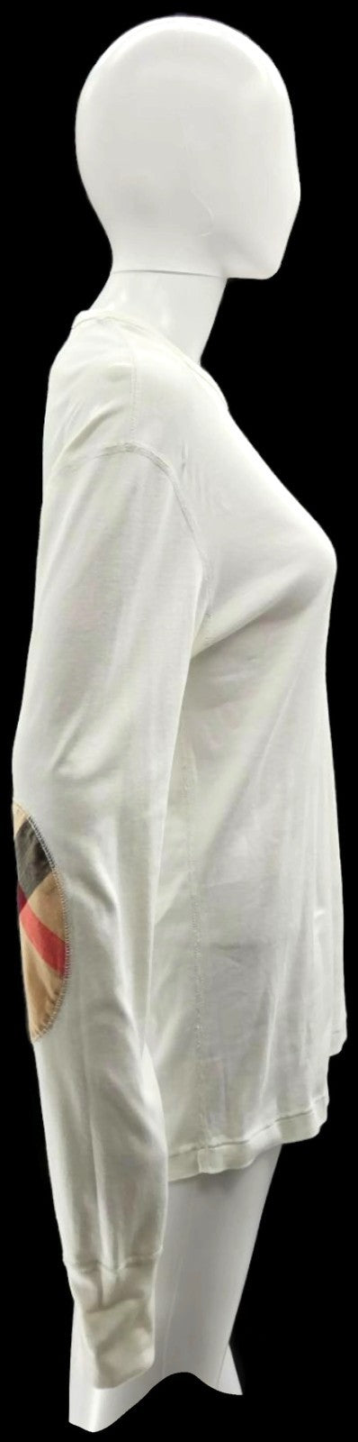 Burberry Brit Check Elbow Patch White Long Sleeve Top T Shirt Pullover Small3