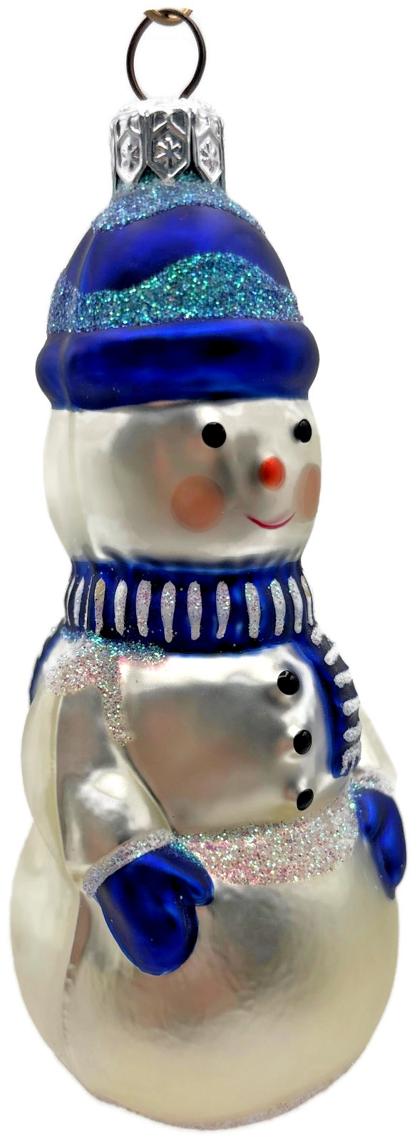 Patricia Breen 1995 Snowboy Blue Snowman Glass Christmas Ornament 95257