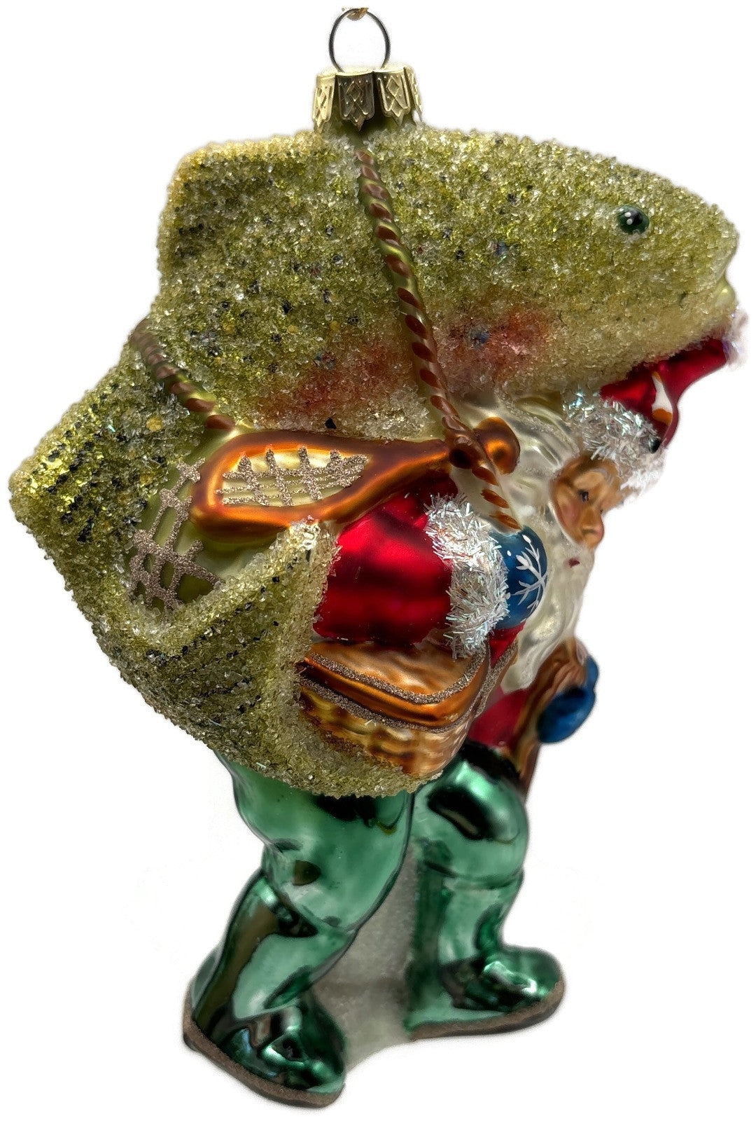 Santa Carrying Giant Rainbow Trout Glass Christmas Ornament Fishing9
