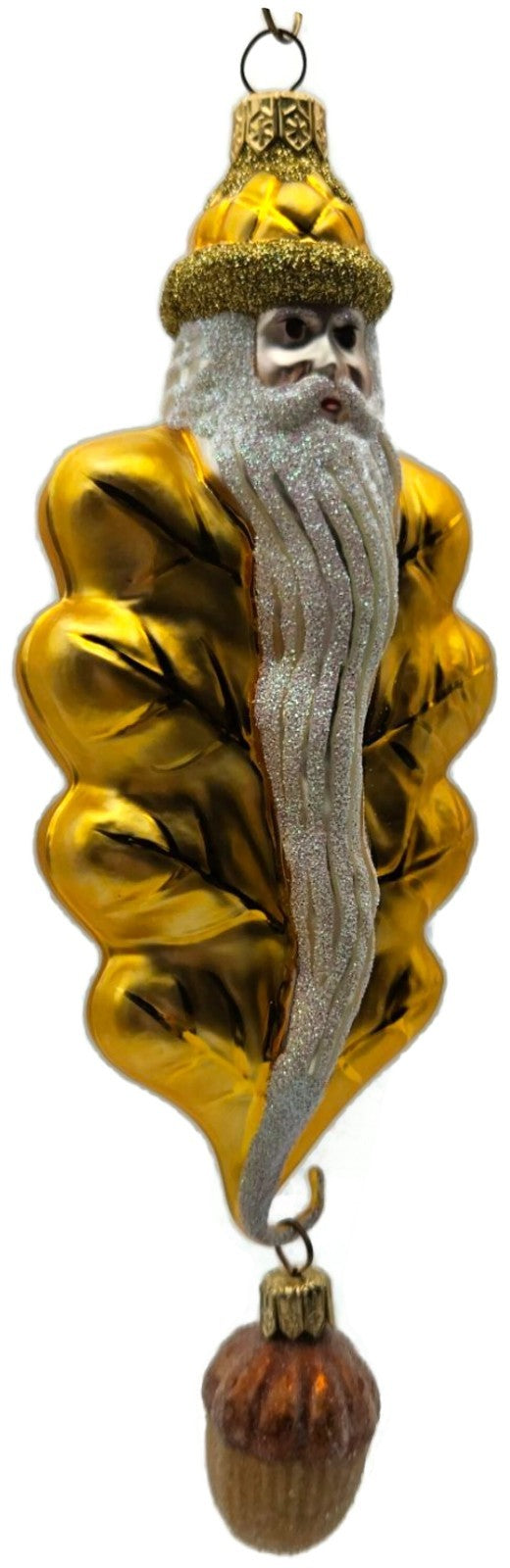 Patricia Breen Oak Leaf Santa Gold Glitter Acorn 2 Part Christmas Ornament 97327