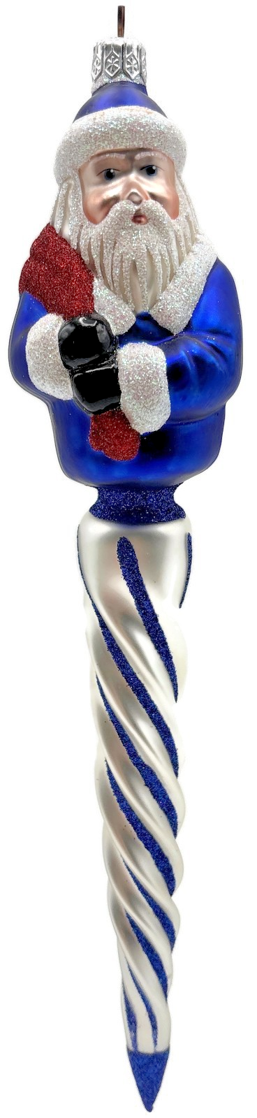 Patricia Breen Spiraling Santa Claus Blue White Christmas Drop Ornament 96460