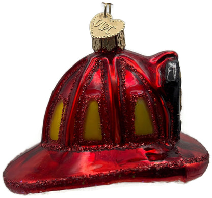 Old World Christmas Fireman's Helmet Firefighter Glass Ornament 322253