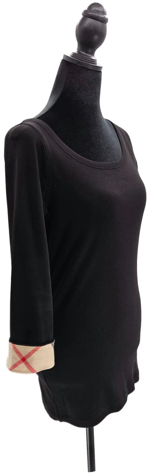 Burberry Brit Nova Check Cuffs Scoop Neck Top Black 3/4 Sleeve Women Size Medium7