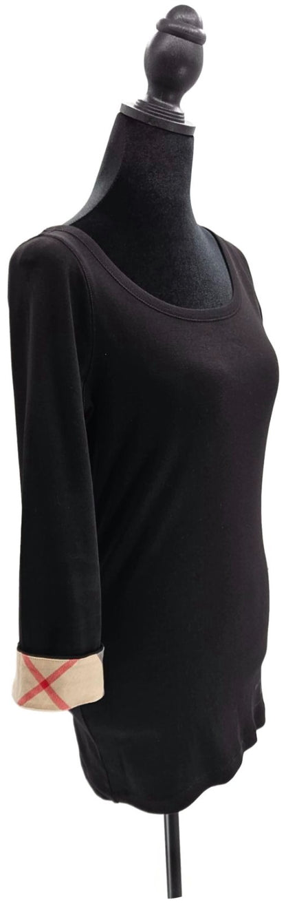 Burberry Brit Nova Check Cuffs Scoop Neck Top Black 3/4 Sleeve Women Size Medium7