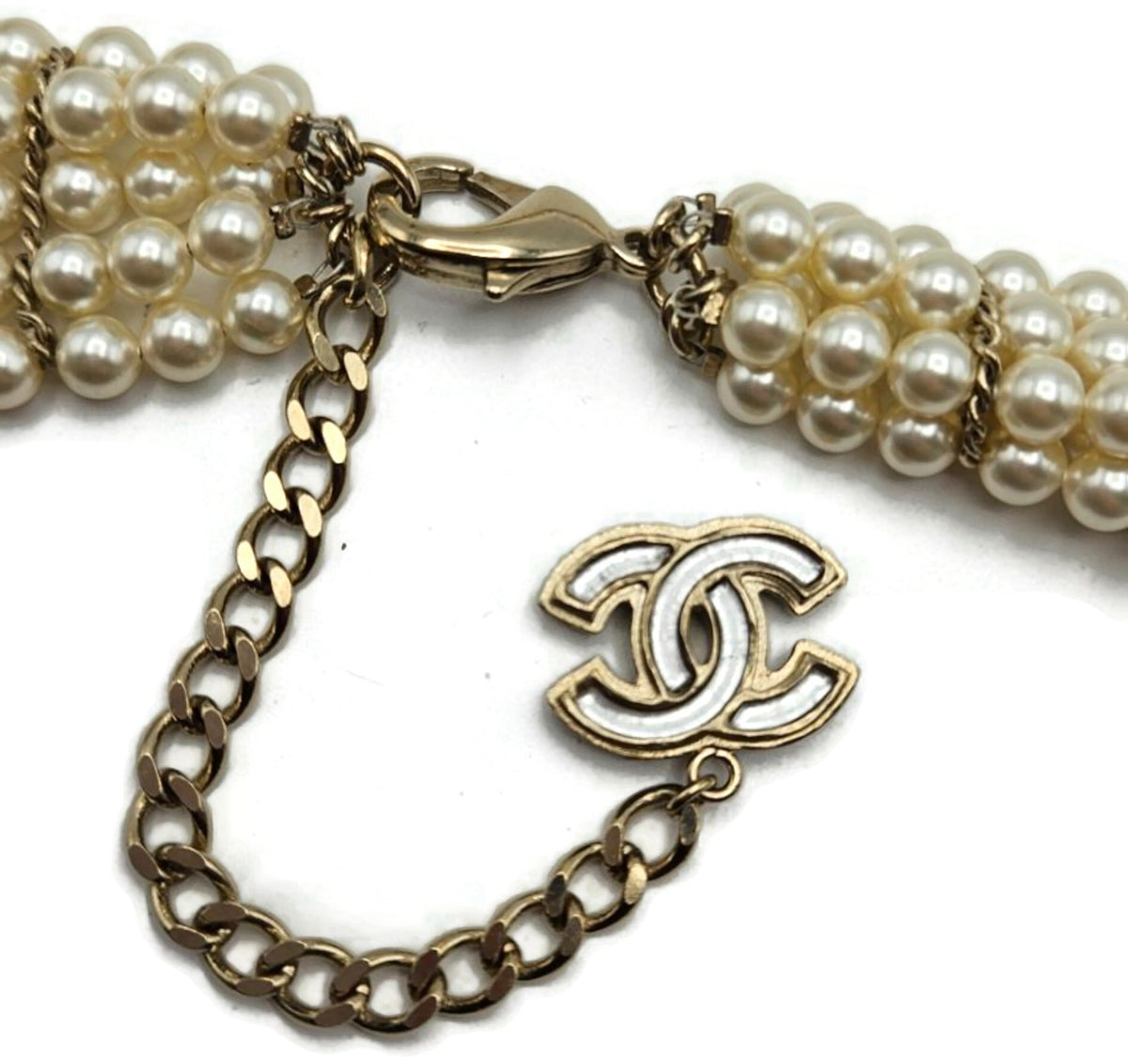 Chanel Paris Bombay 12A Pearl Camellia Necklace Belt Gold Tone 2012 w/ Box3