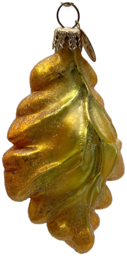 Christopher Radko Mini Oak Frost Yellow Leaf Glass Christmas Ornament 98 164 01