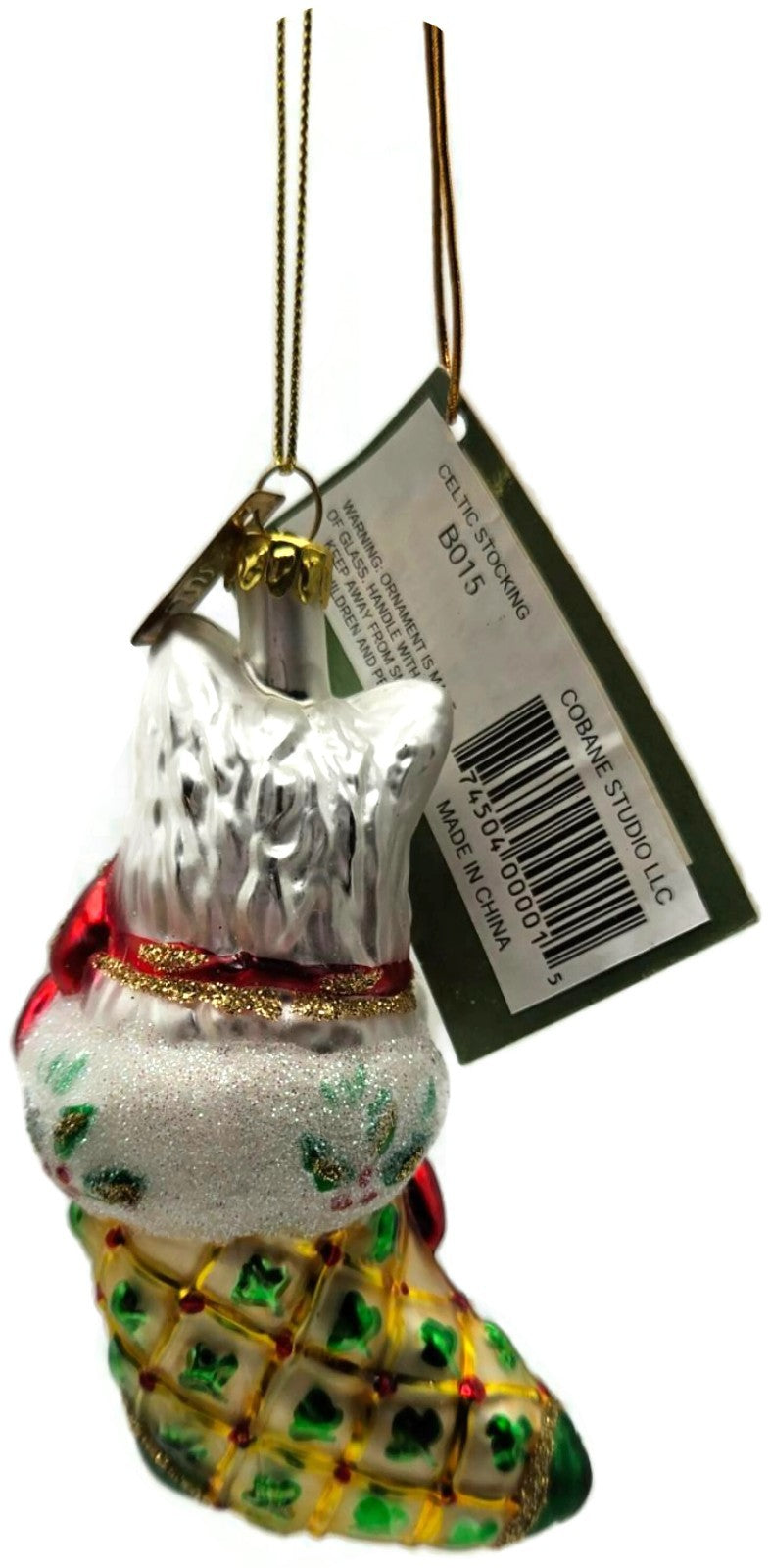Cobane Studio LLC Dog Celtic Stocking Glitter Glass Christmas Ornament B0156