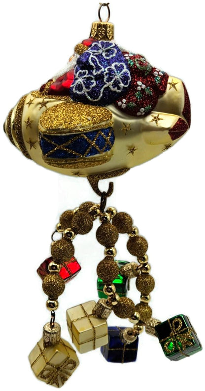 Patricia Breen Santa du Ciel Plane Gifts Gold 2 Part Christmas Ornament 2100NM8