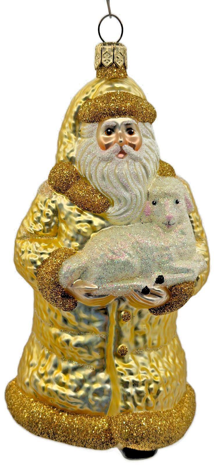 Patricia Breen Lost And Found Gold Santa Lamb Glass Christmas Tree Ornament 20220