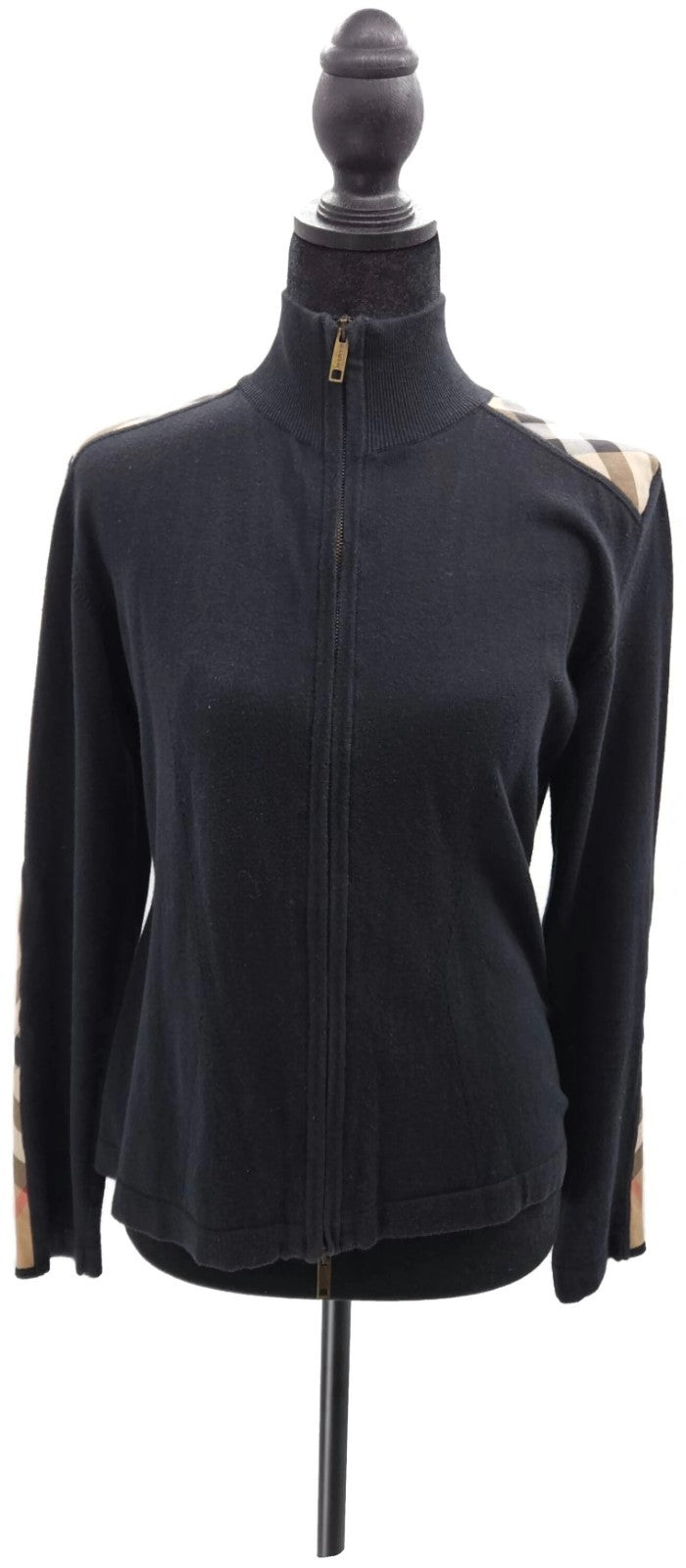 Burberry London Nova Check Full Zip Funnel Neck Cardigan Black Women's M Italy0
