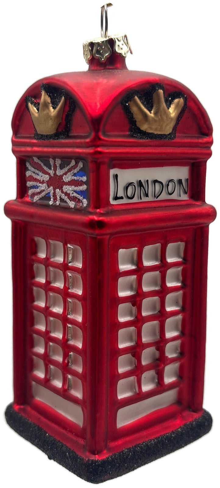 London Red Telephone Booth Crown Union Jack Glass Christmas Ornament England UK0
