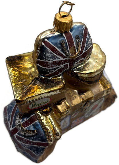 London England Roma Great Britain Stacked Luggage Glass Christmas Tree Ornament2