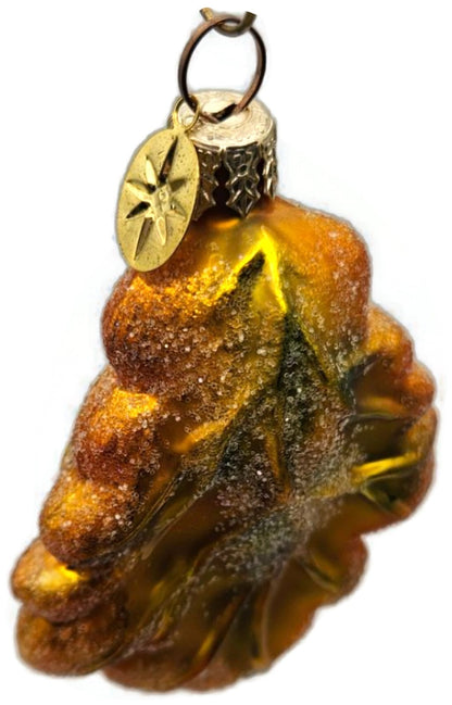 Christopher Radko Mini Oak Frost Yellow Leaf Glass Christmas Ornament 98-164-010