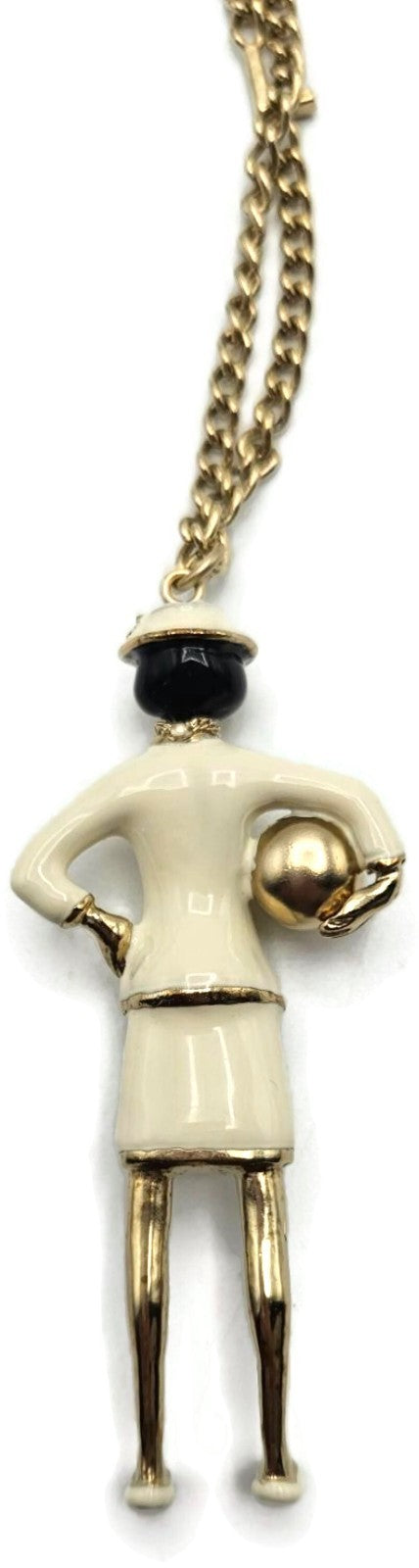 Chanel CC Logo B12A Coco Mademoiselle Figurine Charm Pendant Necklace Gold Pearl1