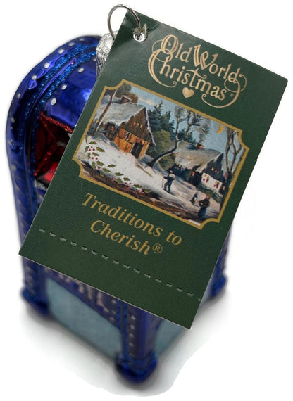 Old World Christmas Mail Box Blue Postal Glass Christmas Ornament OWC 3609410