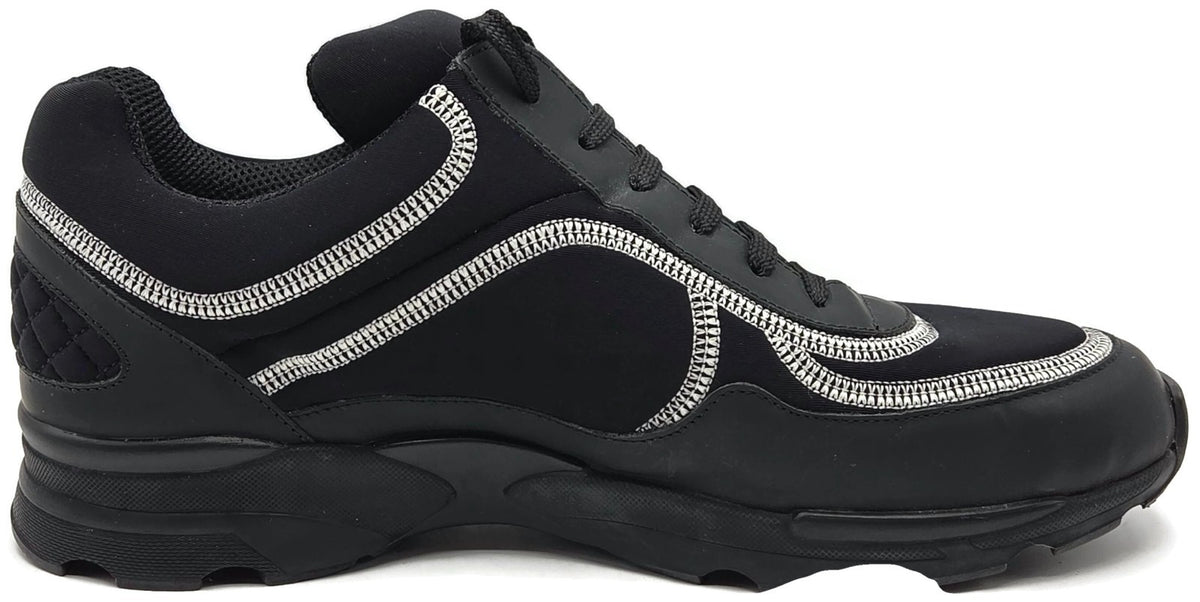 Chanel CC Low Top Sneakers Black Leather Platform Athletic Shoes Women Size 40.57