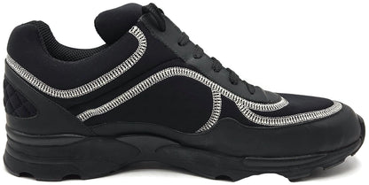 Chanel CC Low Top Sneakers Black Leather Platform Athletic Shoes Women Size 40.57