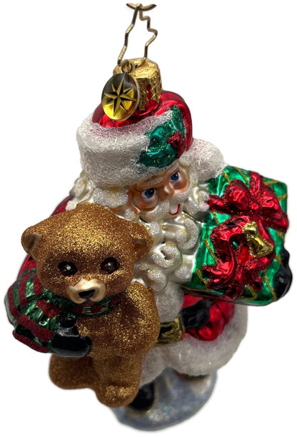 Christopher Radko 2021 The Gift of Teddy Santa Bear Glass Ornament 10206173