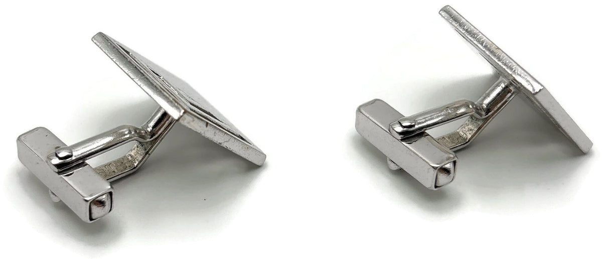 Swank Signed Men's Cuff Links Set Silver Tone Square Modernist Geometric Cutout7