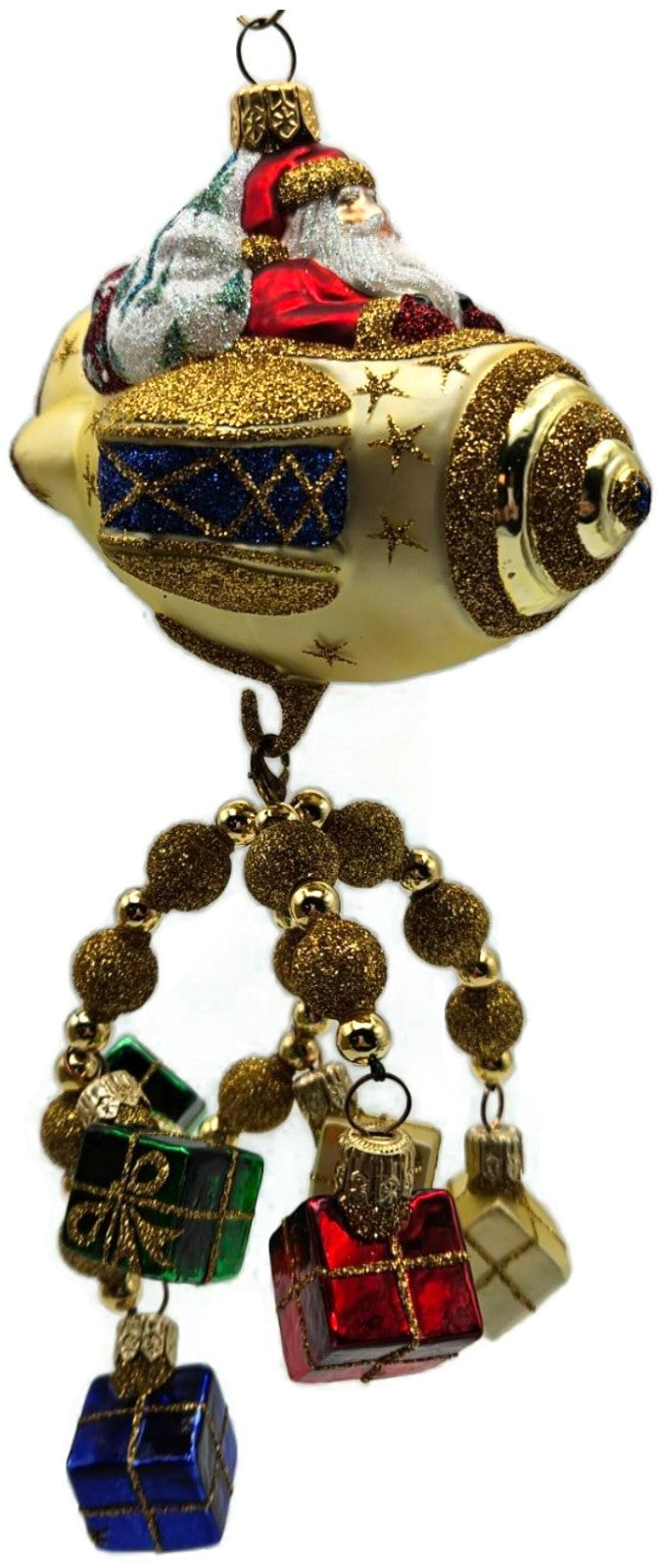 Patricia Breen Santa du Ciel Plane Gifts Gold 2 Part Christmas Ornament 2100NM1