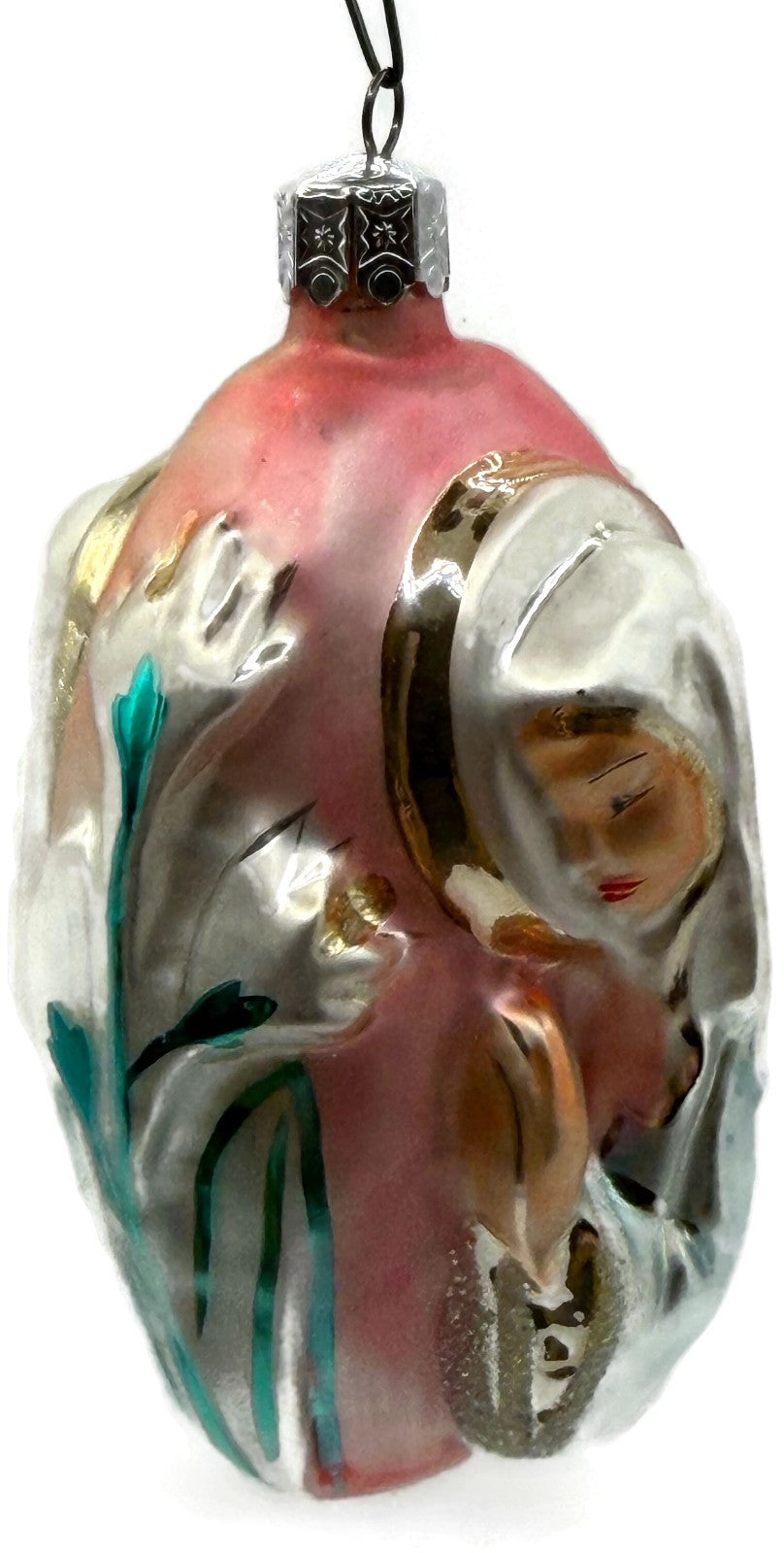 Christopher Radko 1992 Virgin Mary Signed Pink Silver Glass Ornament 92 046 07