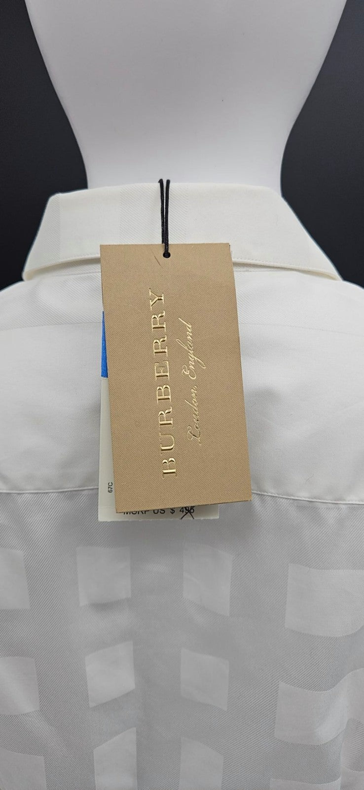 Burberry London White Tonal Check Button Front Shirt Women's Size 8 NWT8