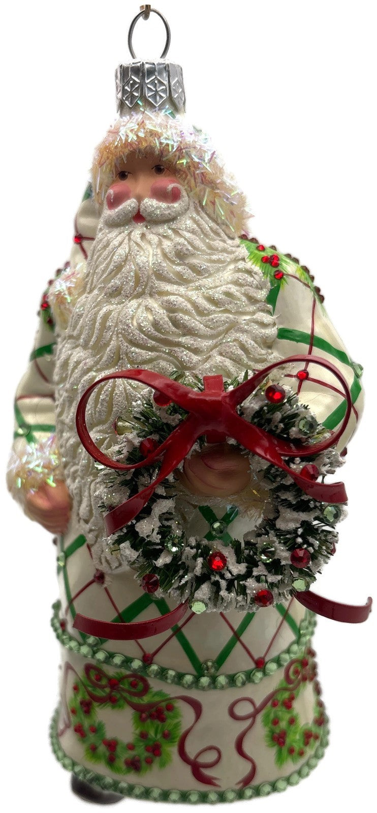 Patricia Breen Stately Santa Wreathed Jeweled Plaid Christmas Ornament 32308