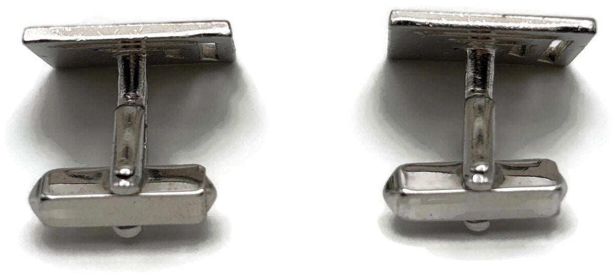 Swank Signed Men's Cuff Links Set Silver Tone Square Modernist Geometric Cutout6