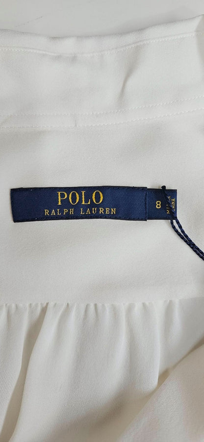 Polo Ralph Lauren Cream 100% Silk Hidden Button Collared Blouse Size 813