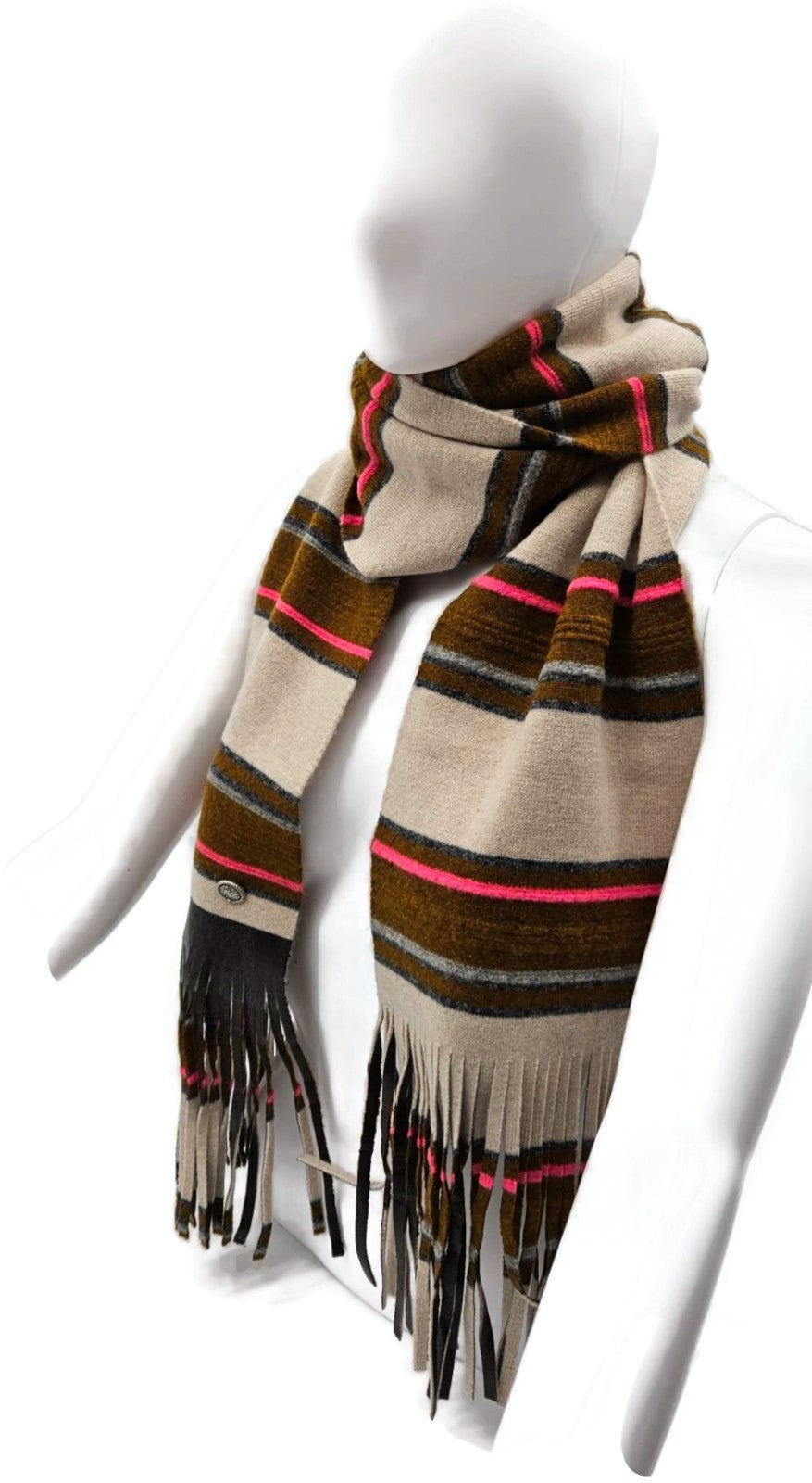Chanel 14A Paris Dallas Cashmere Scarf Wrap Stole Striped Pink Fringe Italy NWT4