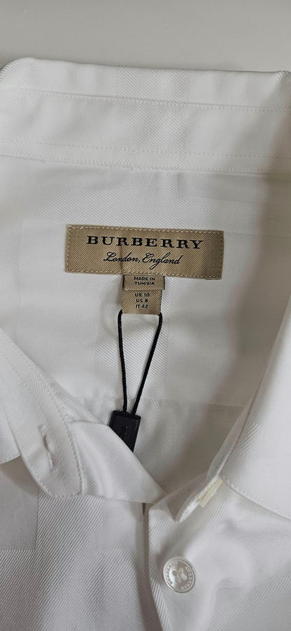 Burberry London White Tonal Check Button Front Shirt Women's Size 8 NWT19