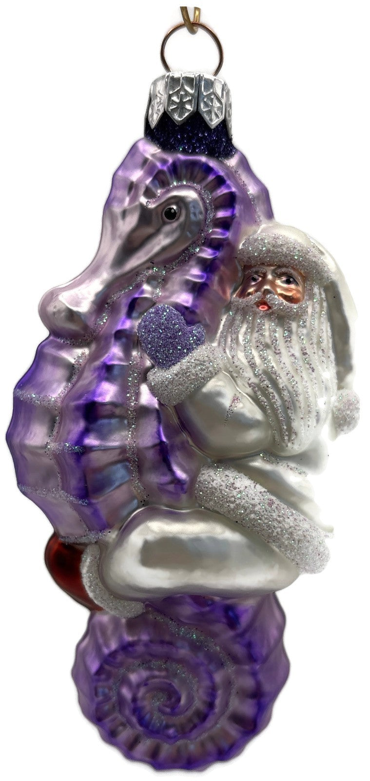 Patricia Breen Hi Ho Santa Purple Pearl Seahorse Glass Christmas Ornament 99147