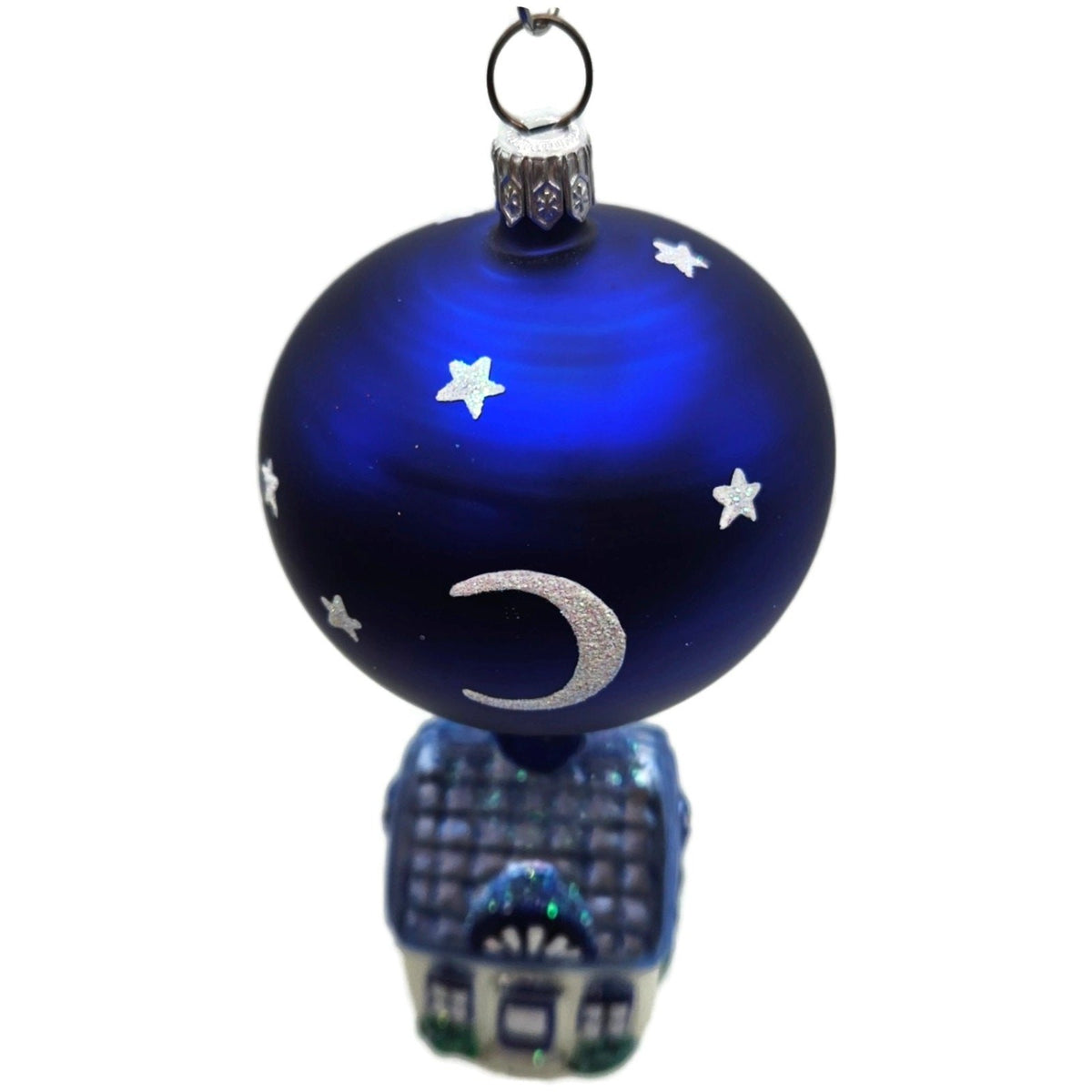 Patricia Breen Night House Blue Moons Stars Glass Christmas Tree Ornament 95191