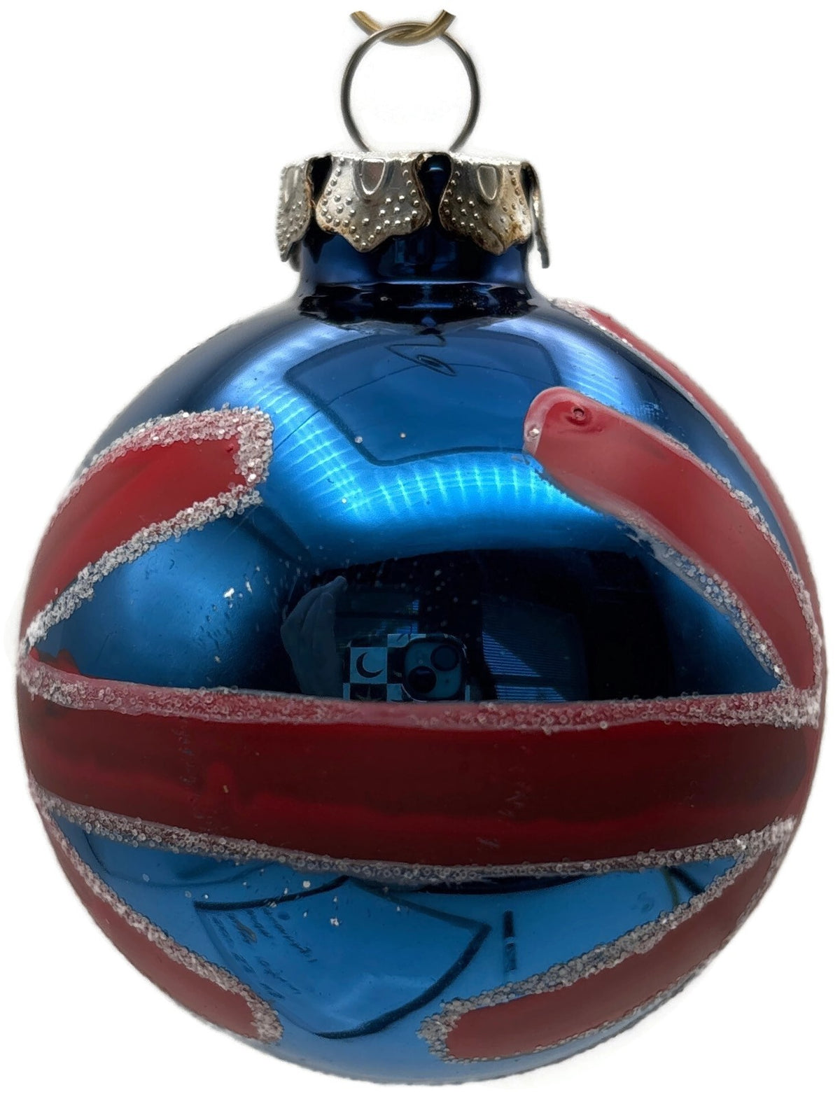 Union Jack British Flag Blue Red Glitter Glass Ball Christmas Tree Ornament UK1