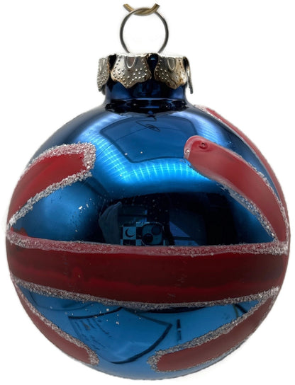 Union Jack British Flag Blue Red Glitter Glass Ball Christmas Tree Ornament UK1