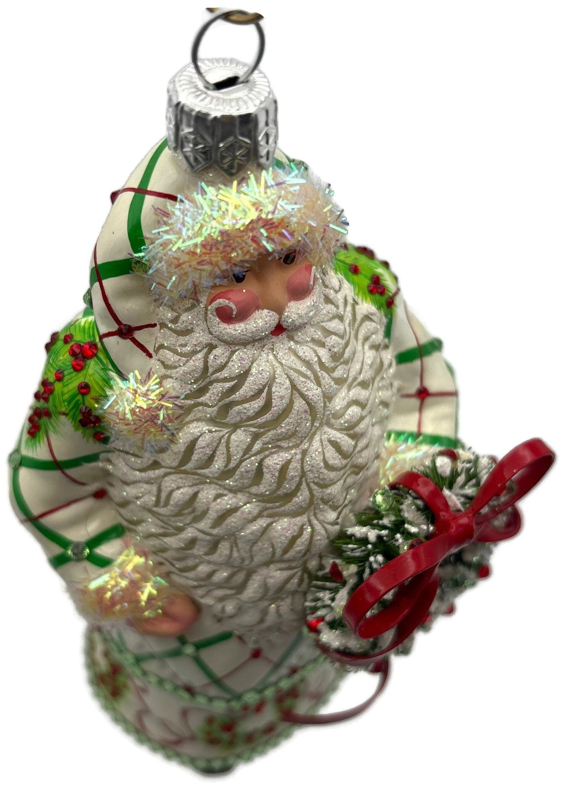 Patricia Breen Stately Santa Wreathed Jeweled Plaid Christmas Ornament 32302