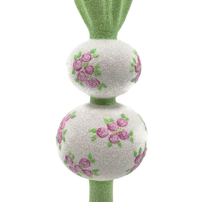 Patricia Breen Miniature Rose Finial Flowers White Green Spring Tree Topper 20742