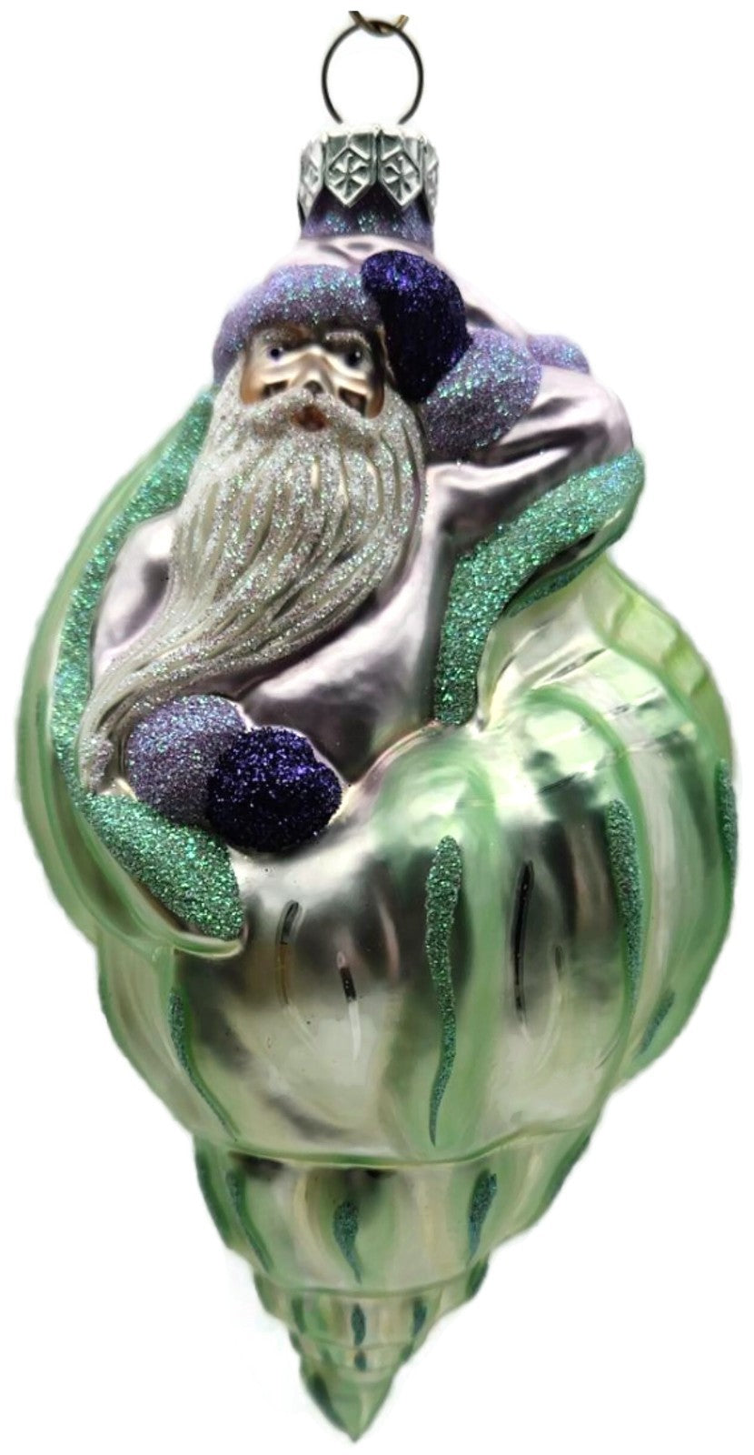 Patricia Breen Coastal Santa Green Lavender Purple Mitten Nautical Ornament 97100