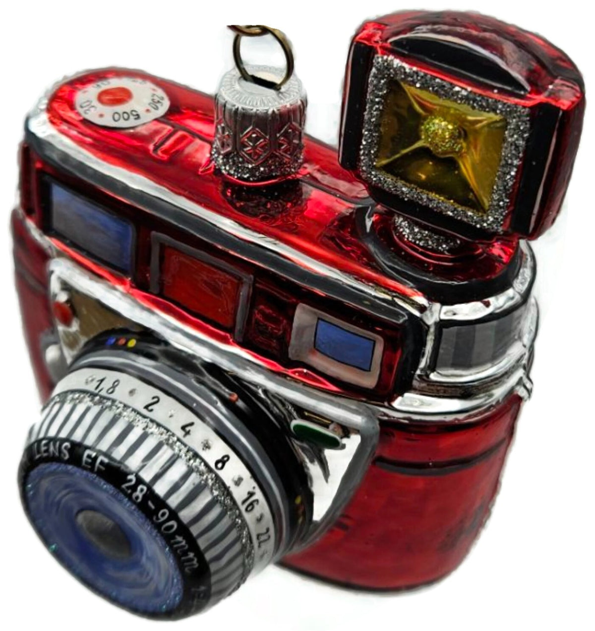 Vintage Style Glass Camera Red Sparkle Glitter Hand Painted Christmas Ornament2